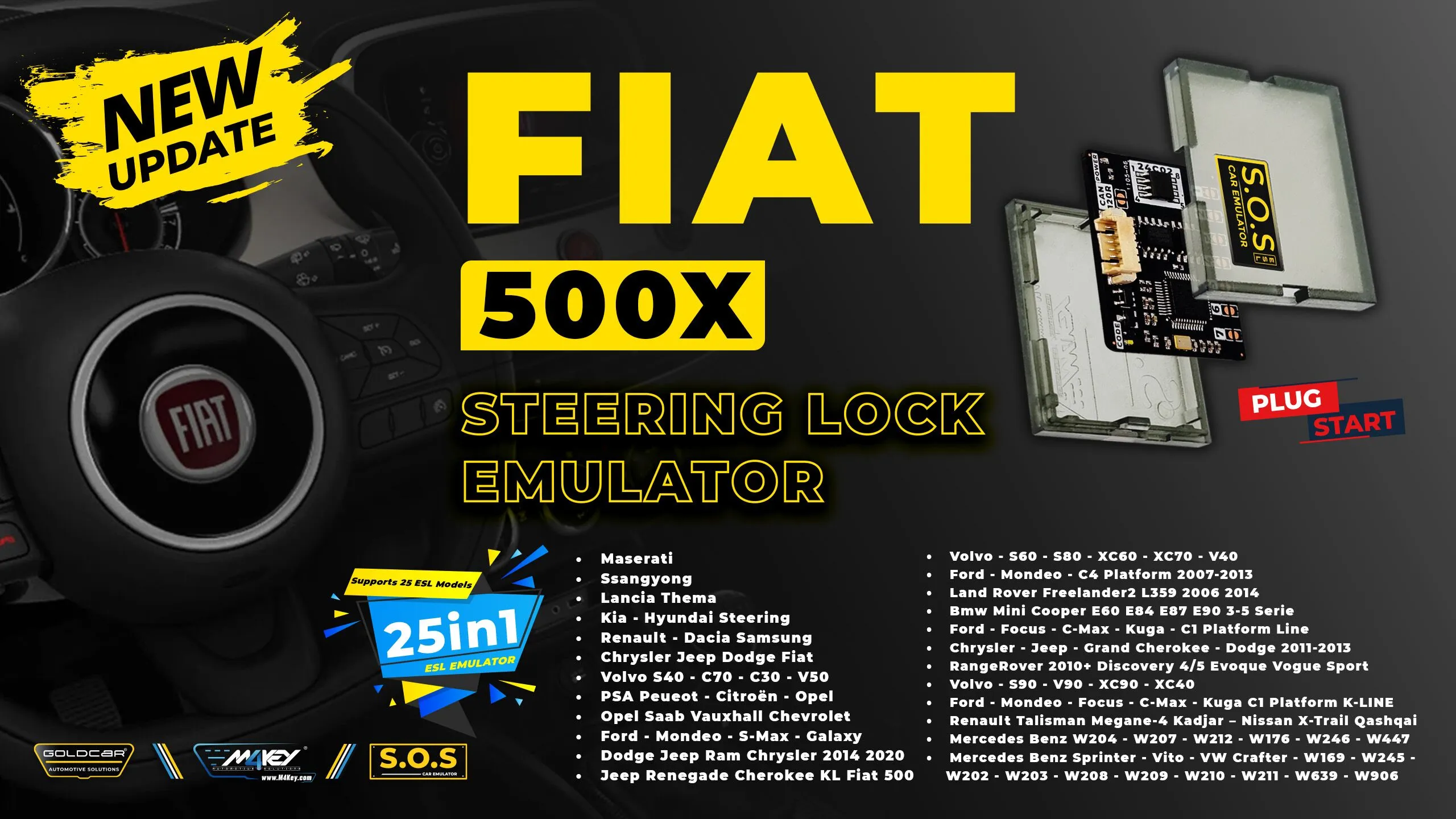 How to connect S.O.S ESL /ELV Fiat 500X Steering Lock Emulator Peugeot 2008 (Plug & Start)