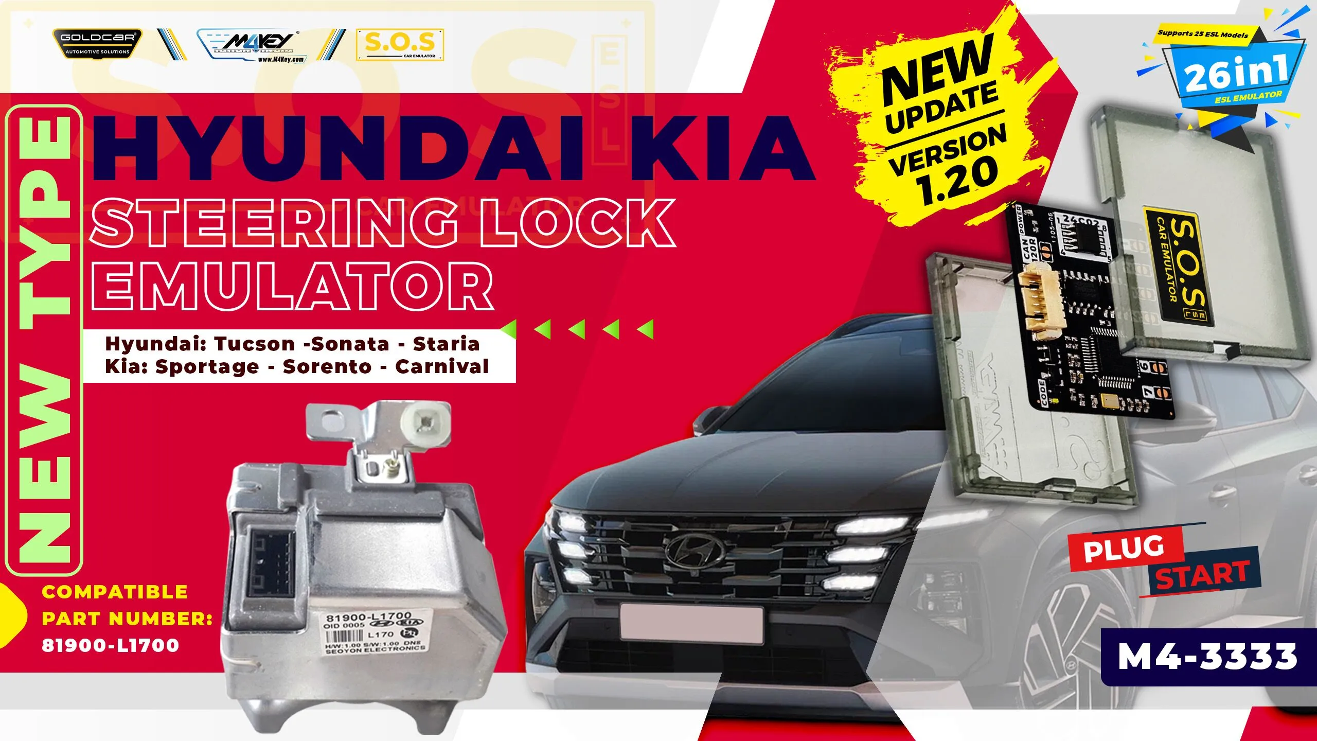 How to connect S.O.S ESL /ELV Hyundai / Kia New Type Steering Lock Emulator (Plug & Start)