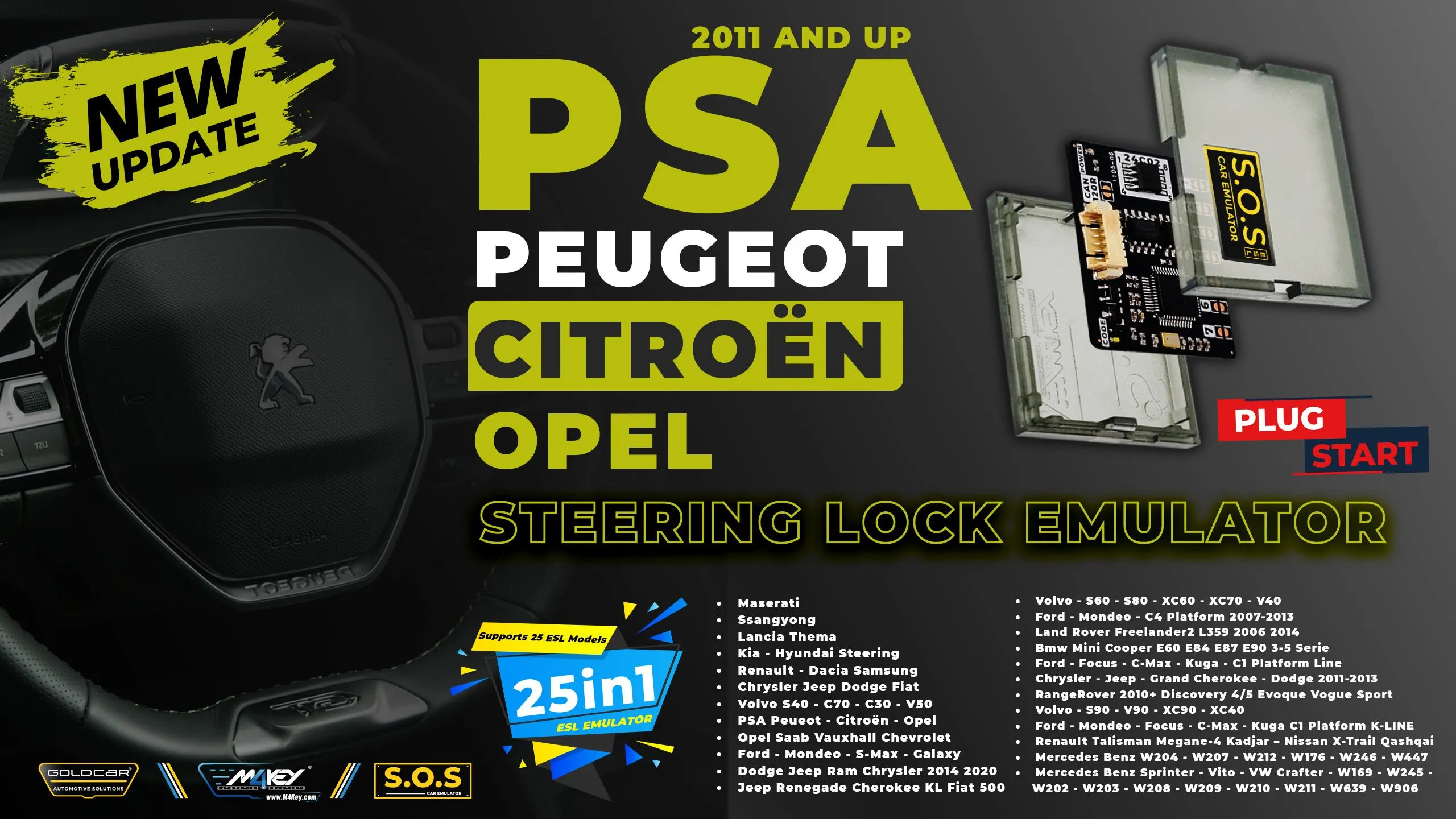 How to connect S.O.S ESL /ELV PSA Peugeot Citroen Opel Steering Lock Emulator Peugeot2008 (Plug & Start)