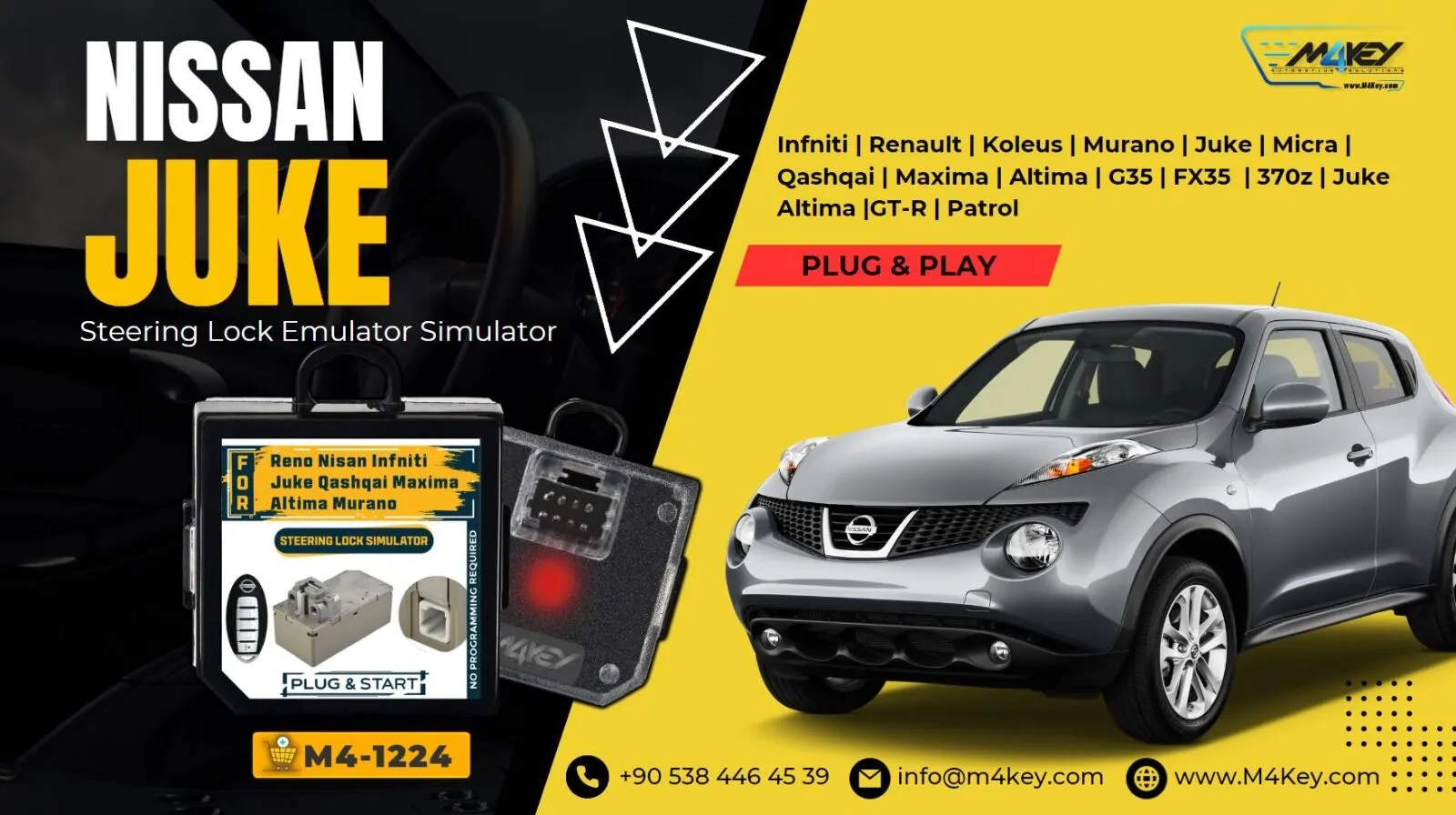 How to use M4Key Steering Lock Emulator for Renault & Nissan JUKE ( Plug and Start )