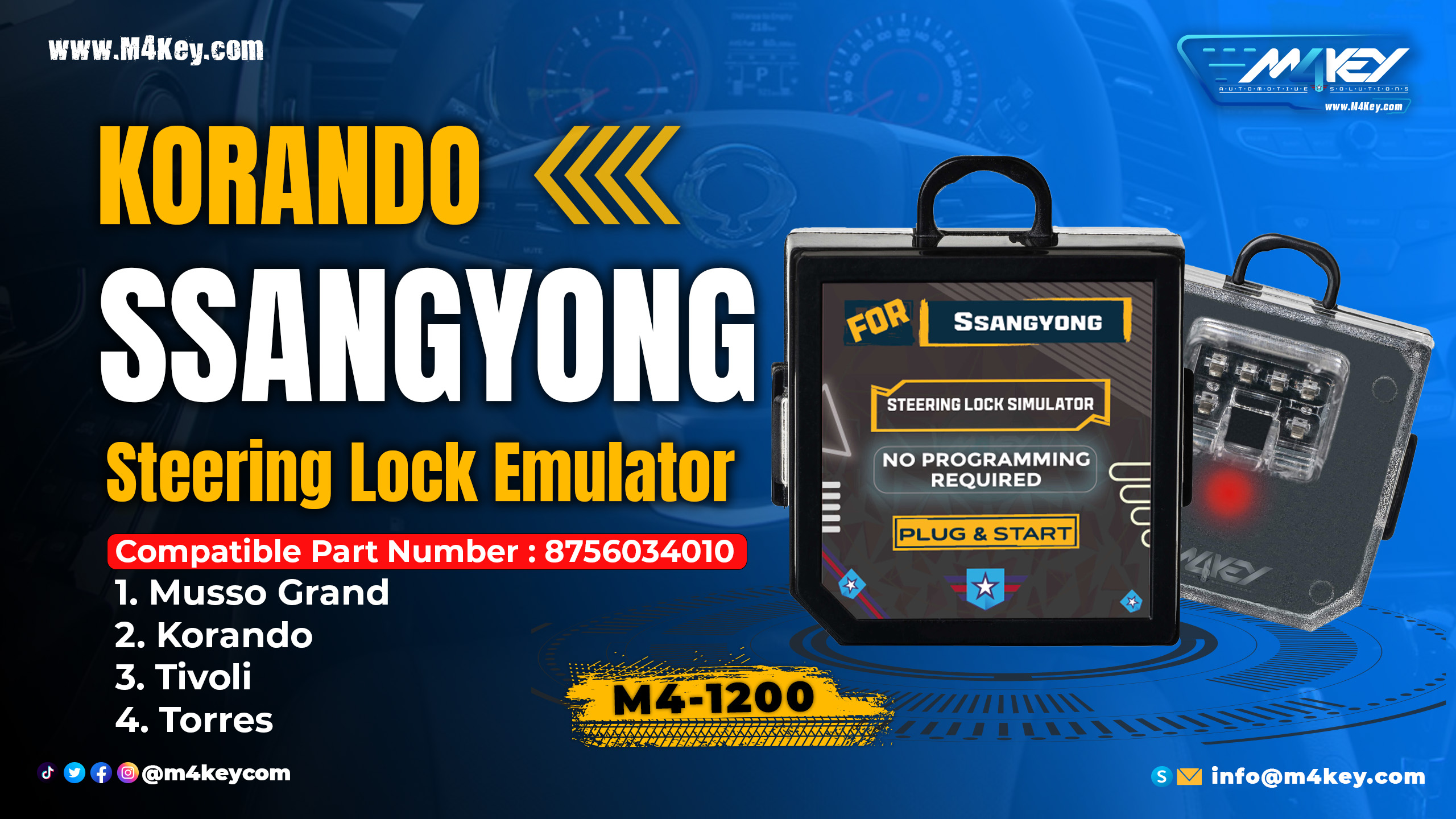 How to use M4Key Steering Lock Emulator for SsangYong Korando Smart (Plug and Play)