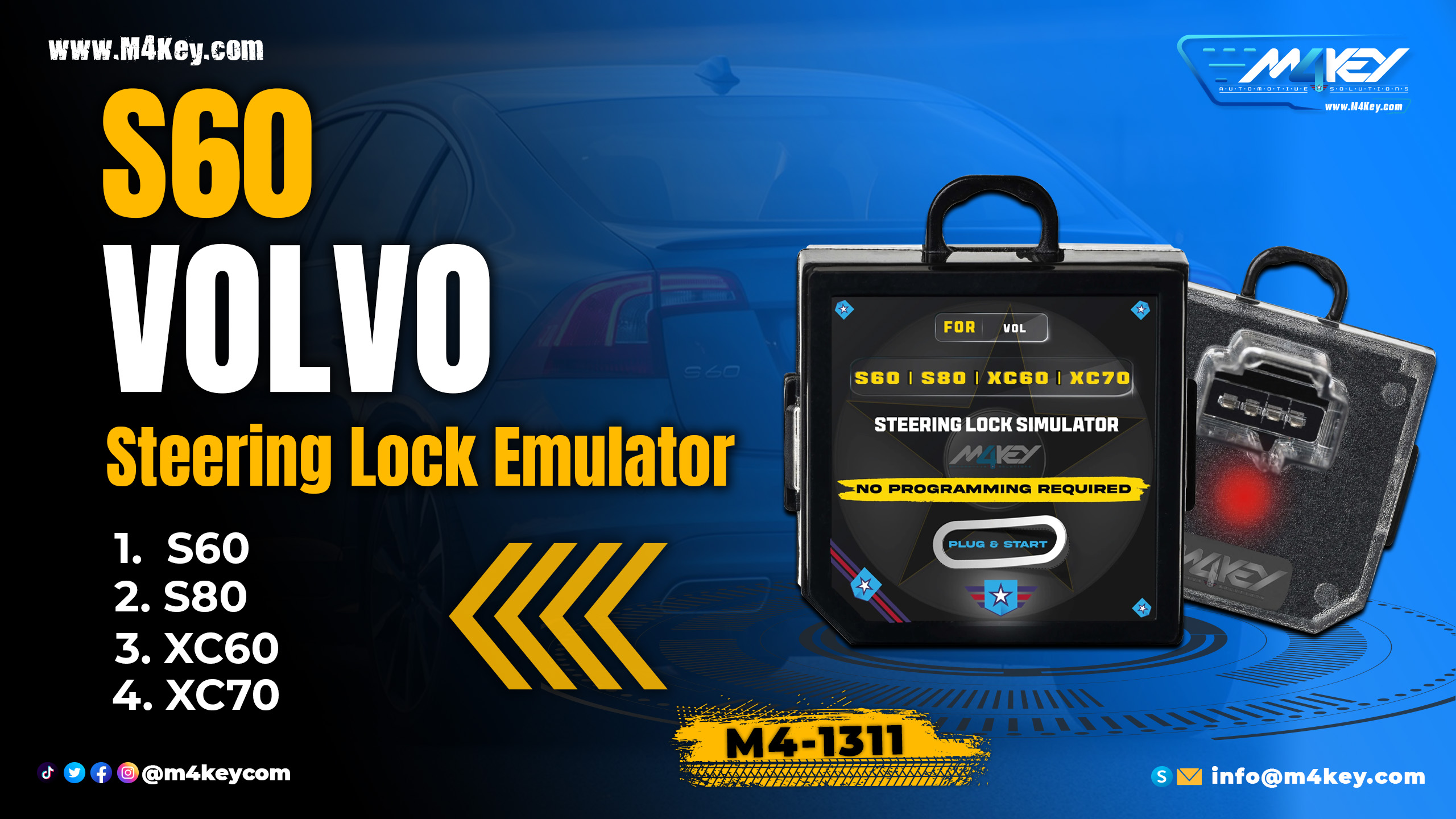 How to use M4Key Steering Lock Emulator for Volvo S60 (Plug & Start)
