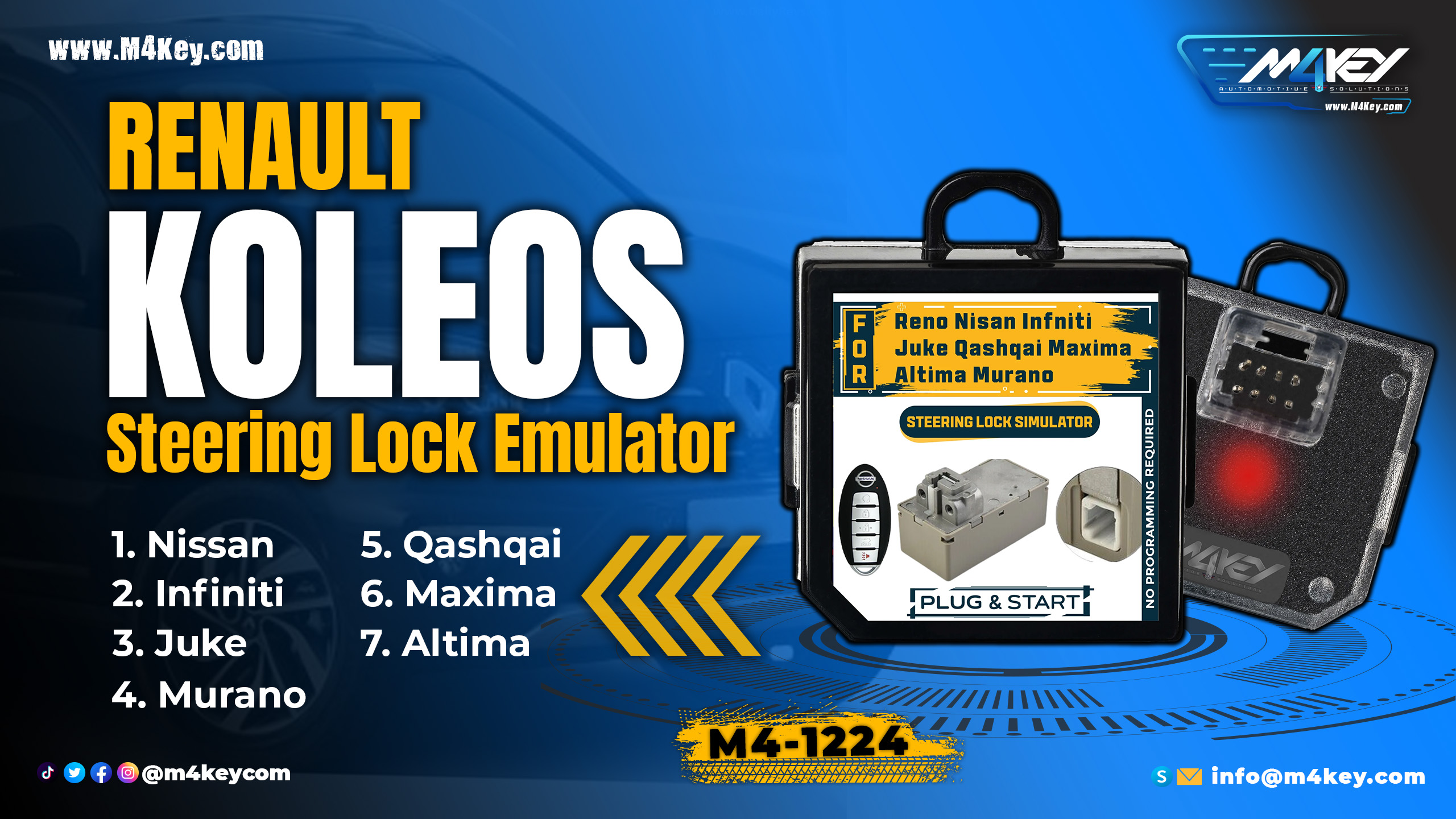 M4K Steering Lock Emulator for Nissan & Renault Koleos (Plug and Start)