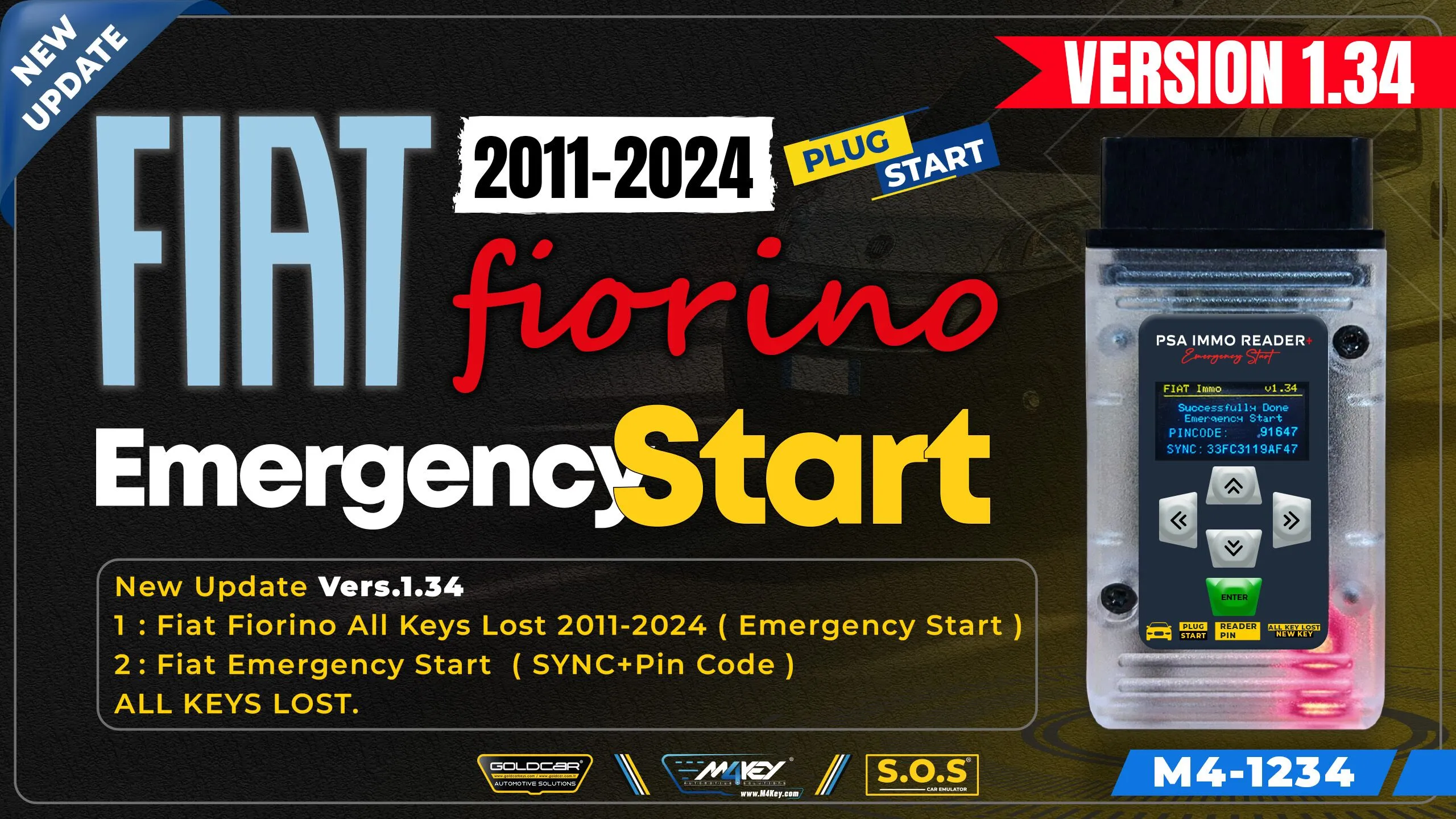 New Update1.34 for M4KEY PSA Immo Reader Fiat Fiorino All Keys Lost 2011-2023+ Emergency Start