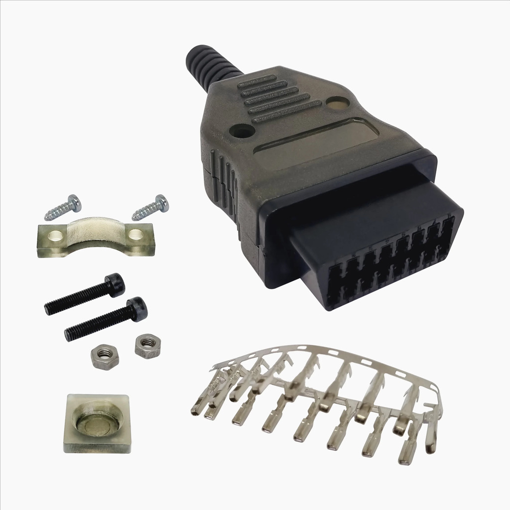 OBD II Universal OBD2 16pin Female Connector Adaptor Car Diagnostic with OBD Plug + Shell+ Terminal + Screw M4K